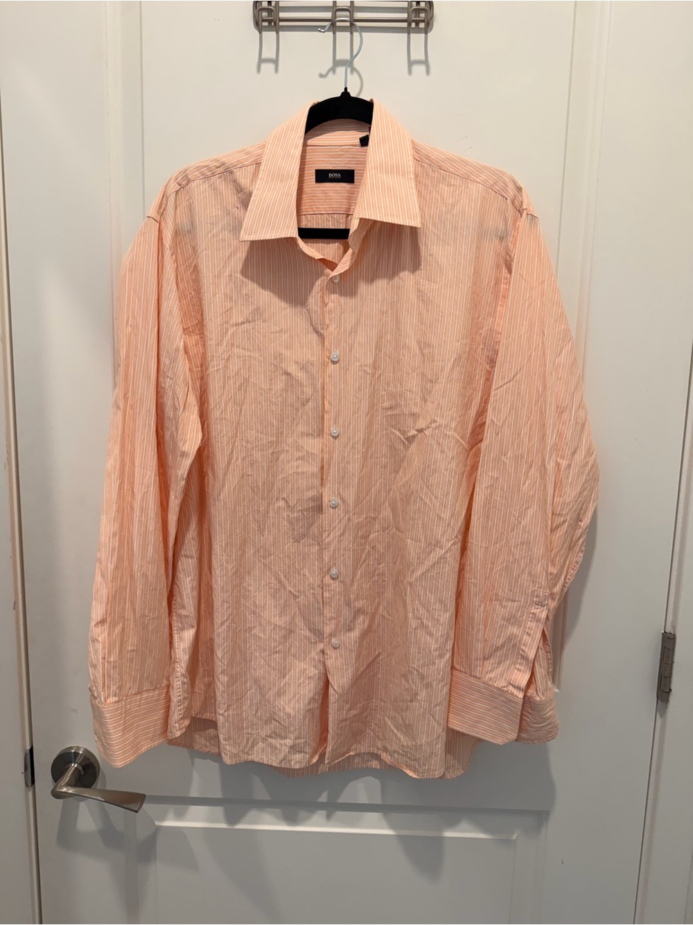 Hugo Boss Orange and White Striped Long Sleeve
Dress Shirt 17 34/35